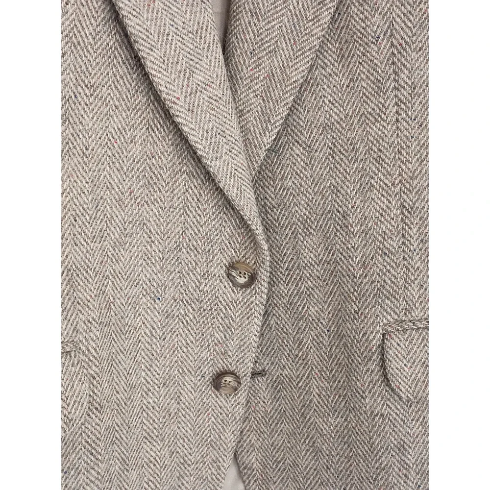 DellaPenna Mens 100% Pure Wool Herringbone Tweed Blazer Tan Brwn Made in USA 42S